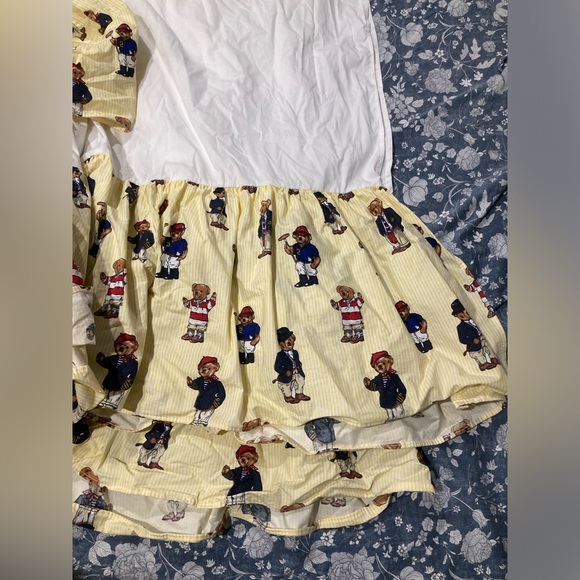 Vintage Ralph Lauren Bed Skirt Polo Bear Yellow Stripe Closed Corner Teddy Full - Picture 1 of 8